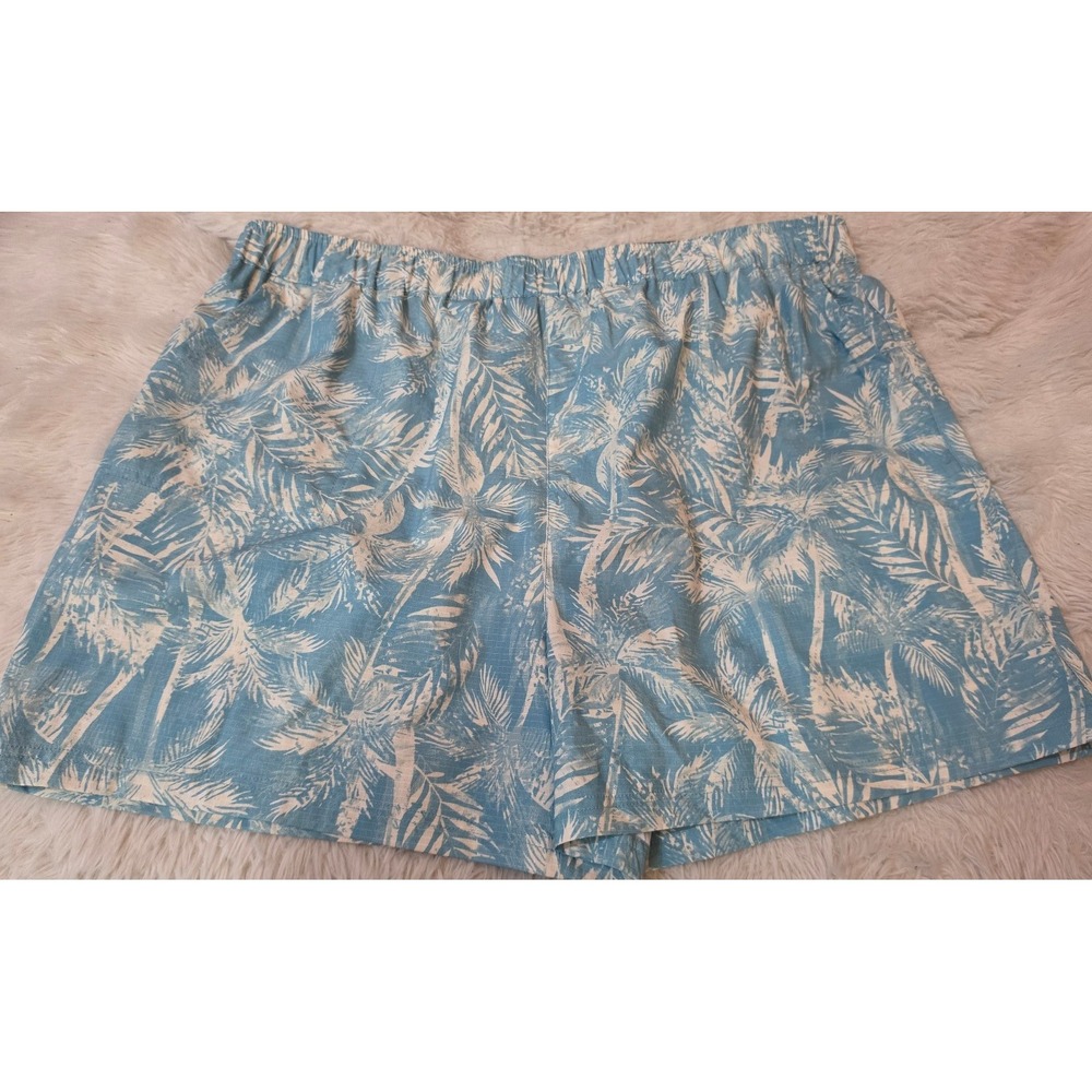 Reel Legends Shorts Womens XL Tropical Blue White Palm Ripstop 3.5 Inseam NWT